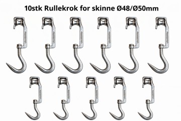 10 stk Rullekroker - for Ø50mm skinne. Rustfritt stål